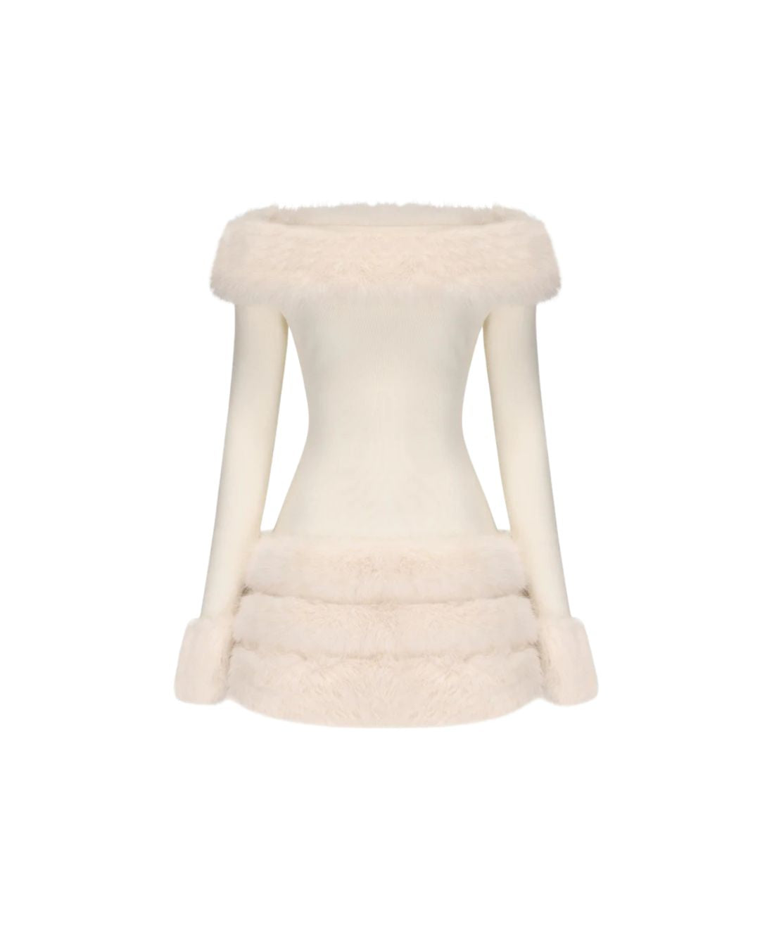 Nana Jacqueline White Mini Fur Trim Dress